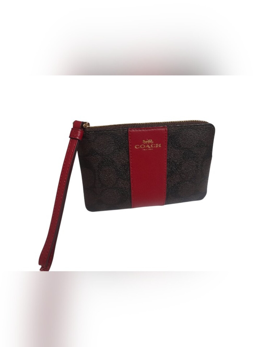 COACH Brown & Red Signature Canvas Wristlet